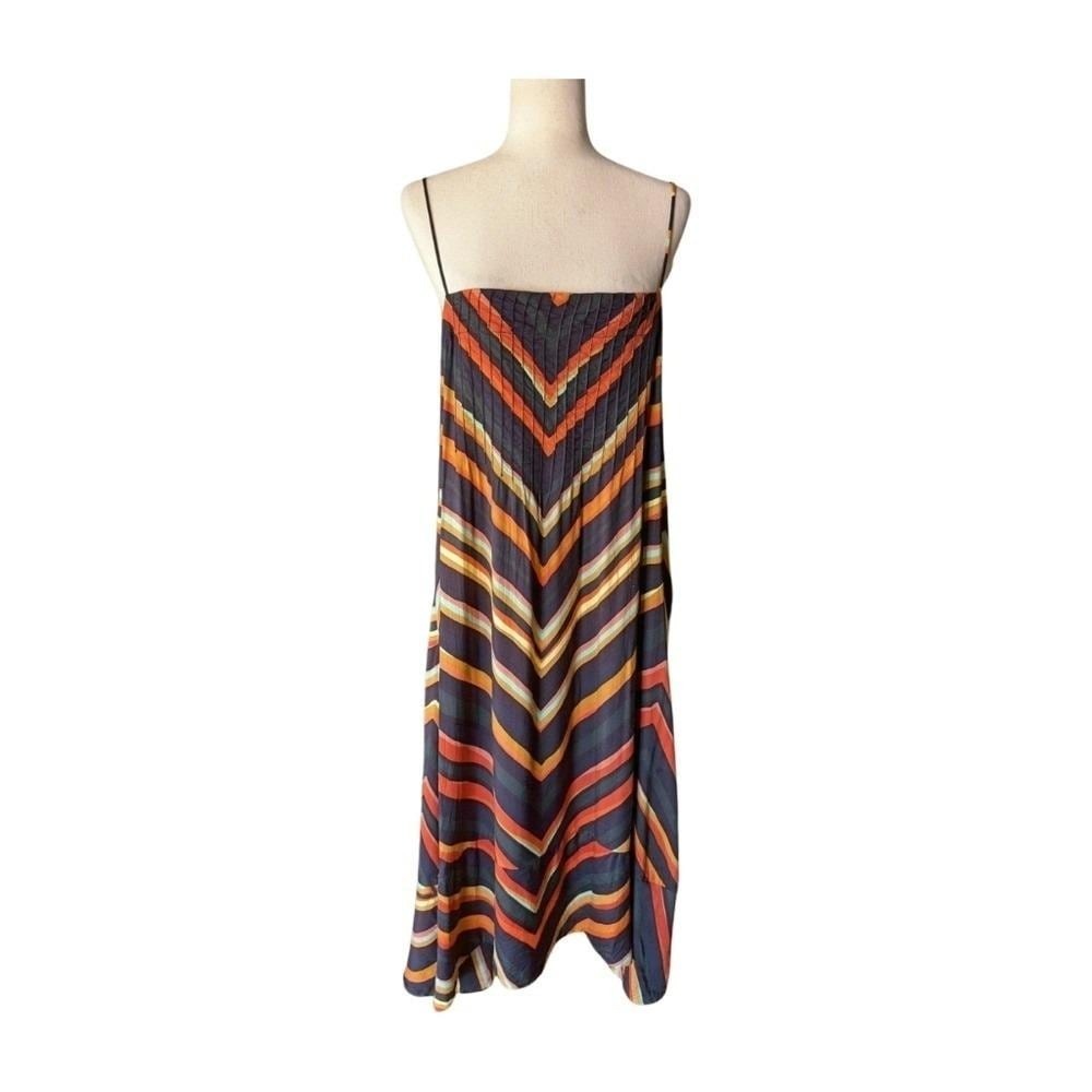 Anthropologie Runi Striped Chevron Midi Crisscross Back Slip Dress Size XL